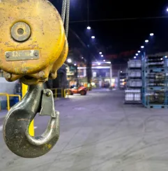 Crane hook in warehouse