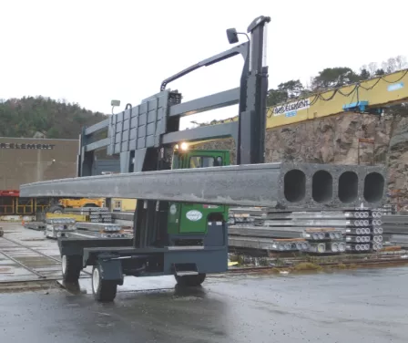 Combilift multidirectional forklift operating in an outdoor application.
