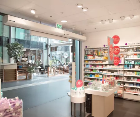 Air curtain operating in retail store. 