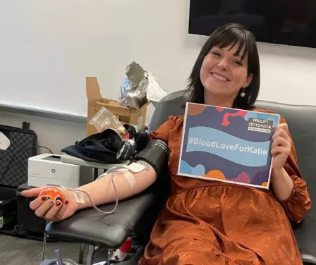 ProLift Toyota associate donating blood with American Red Cross.