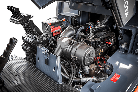High-Capacity forklift maintenance open engine compartment